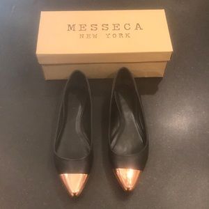 Messeca Black Leather Metal Cap Toe Ballet Flat